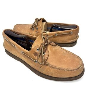 Sperry Top Sider Authentic Boat Shoes Men's 10 M Tan Sahara Leather 2-Eye Deck
